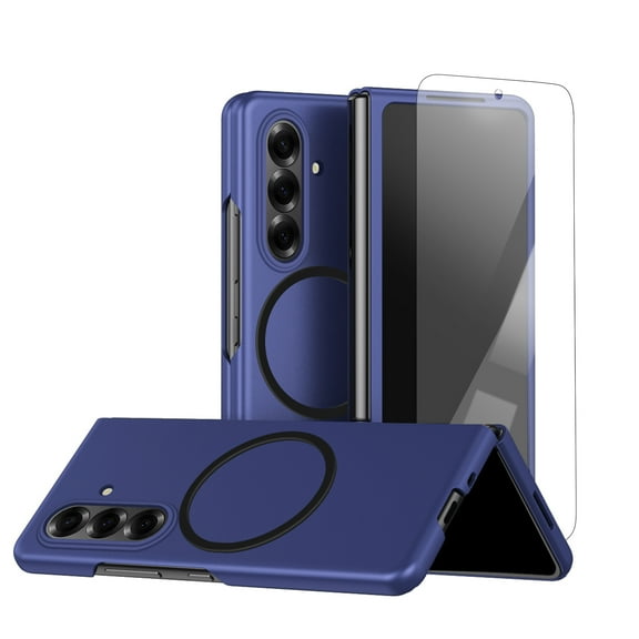 Dteck for Samsung Galaxy Z Fold 7 Case with Screen Protector, Magnetic for Z Fold 7 Case Compatible with MagSafe, Slim Matte Shockproof Hard PC Protective Phone Cover for Galaxy Z Fold 7,Blue