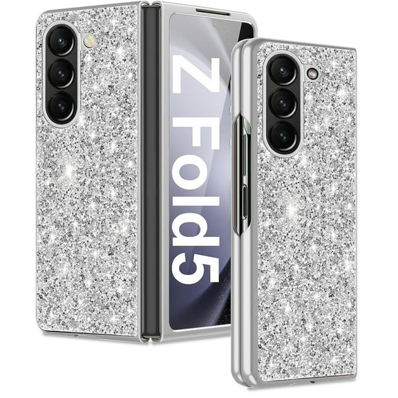 Dteck for Samsung Galaxy Z Fold 7 Case, Z Fold7 Glitter Case for Women Girls, Slim Ultra Thin Matte Sparkle Shiny Hard PC Shockproof Protective Cover for Samsung Galaxy Z Fold7,Silver
