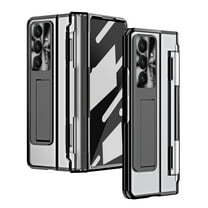 Dteck for Samsung Galaxy Z Fold 7 Hinge Protection Case, Full-Body Protective Phone Cover with Plating Electroplated Transparent Built-in Screen Protector Kickstand Shockproof Case, Black