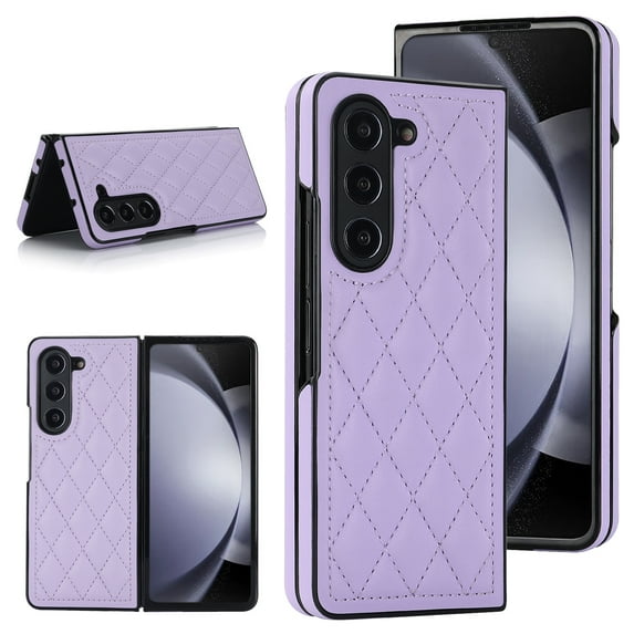 Dteck for Samsung Galaxy Z Fold 7 Mobile Phone Case Soft Diamond Grain Leather and Hard PC Shell Folding Mobile Phone Case Anti-Fall Durable Simple Atmosphere Slim and Stylish, Purple
