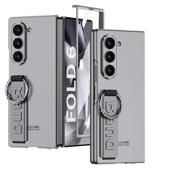 Dteck for Samsung Galaxy Z Fold 7 Slim Case with Wristband Finger Strap Ring Holder, Full-Body Case with Built-in Screen Protector Shockproof Anti-Scratch Cover for Z Fold7 2025,Gray