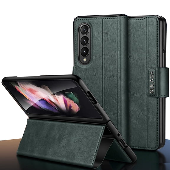 Dteck for Samsung Galaxy Z Fold3 Case, Premium PU Leather Flip Folio Case Business Style for Men Full Body Protection Shockproof Protective Cover for Samsung Galaxy Z Fold 3 5G,Green
