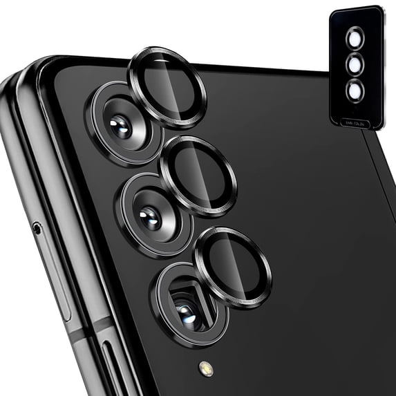 Dteck for Samsung Galaxy Z Fold4 5G Camera Lens Protector, 9H Tempered Glass Camera Cover Screen Protector Metal Individual Ring for Samsung Fold4 5G 2022 Release, Black