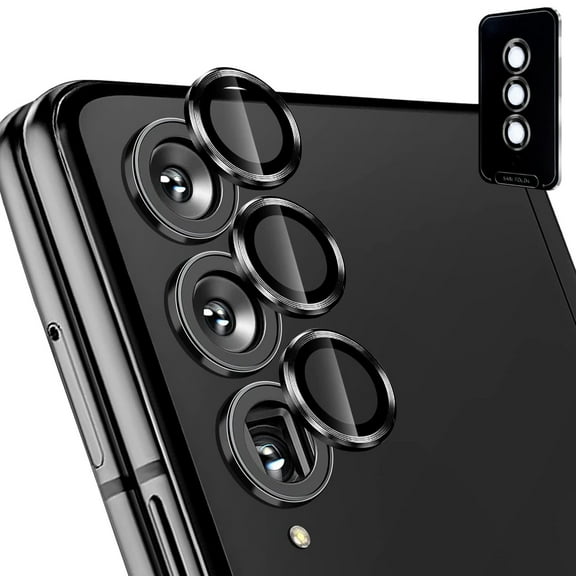 Dteck for Samsung Galaxy Z Fold4 5G Camera Lens Protector, 9H Tempered Glass Camera Cover Screen Protector Metal Individual Ring for Samsung Fold4 5G 2022 Release, Black