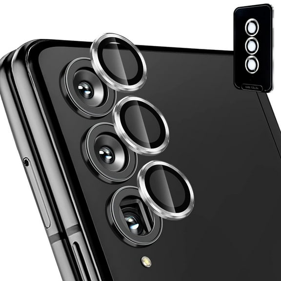 Dteck for Samsung Galaxy Z Fold4 5G Camera Lens Protector, 9H Tempered Glass Camera Cover Screen Protector Metal Individual Ring for Samsung Fold4 5G 2022 Release, Silver