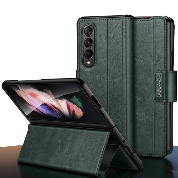 Dteck for Samsung Galaxy Z Fold4 Case, Premium PU Leather Flip Folio Case Business Style for Men Full Body Protection Shockproof Protective Cover for Samsung Galaxy Z Fold 4 5G,Green