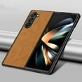 thumbnail image 1 of Dteck for Samsung Galaxy Z Fold5 5G Slim Back Case, Luxury Shockproof Business Retro Premium PU Leather Hybrid Case Cover, Anti-Drop Protective Cover with Lens Protection, brown, 1 of 5