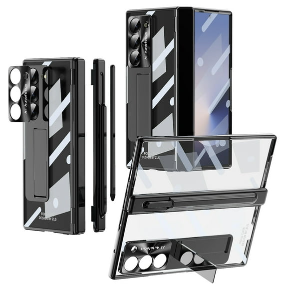 Dteck for Samsung Galaxy Z Fold6 Case with Slim Pen, Fold 6 Pen with S Pen Holder + Camera Lens Film + Front Screen Protector + Kickstand, Luxury Crystal Clear Case for Galaxy Z Fold6 5G 2024,
Black