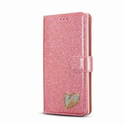 Dteck for Samsung Note 20 Ultra Wristlet Lanyard Shiny Sparkle Wallet Case, Bling Glitter PU Leather Wallet with Kickstand Card Holder ID Slot Hand Strap Shockproof Cover, Rosegold