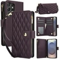thumbnail image 1 of Dteck for Samsung S21 Case, Crossbody Shoulder Strap RFID Blocking Shockproof Magnetic Closure Flip Stand Card Slot Wallet Zipper Lanyard Phone Case Cover, Darkpurple, 1 of 10
