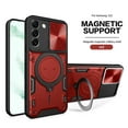 thumbnail image 1 of Dteck for Samsung S21 FE Slide Lens Protection Case, Shockproof Magnetic Metal Ring Holder Kickstand Support Magnetic Shell, Heavy Duty Hybrid TPU PC Dual Layer Phone Cover, red, 1 of 1