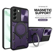 Dteck for Samsung S21 Ultra Slide Lens Protection Case, Shockproof Magnetic Metal Ring Holder Kickstand Support Magnetic Shell, Heavy Duty Hybrid TPU PC Dual Layer Phone Cover, purple
