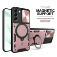 thumbnail image 1 of Dteck for Samsung S21 Ultra Slide Lens Protection Case, Shockproof Magnetic Metal Ring Holder Kickstand Support Magnetic Shell, Heavy Duty Hybrid TPU PC Dual Layer Phone Cover, pink, 1 of 1