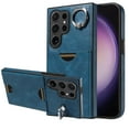 thumbnail image 1 of Dteck for Samsung S22 Ultra Case, Shockproof PU Leather Back Walet Card Slots with Finger Ring Holder Kickstand Basic Phone Case for Galaxy S22 Ultra,Blue, 1 of 9
