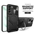 thumbnail image 1 of Dteck for Samsung S23 Plus Slide Lens Protection Case, Shockproof Magnetic Metal Ring Holder Kickstand Support Magnetic Shell, Heavy Duty Hybrid TPU PC Dual Layer Phone Cover, black, 1 of 7