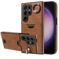 thumbnail image 1 of Dteck for Samsung S24 Ultra Case, Shockproof PU Leather Back Walet Card Slots with Finger Ring Holder Kickstand Basic Phone Case for Galaxy S24 Ultra,Brown, 1 of 9
