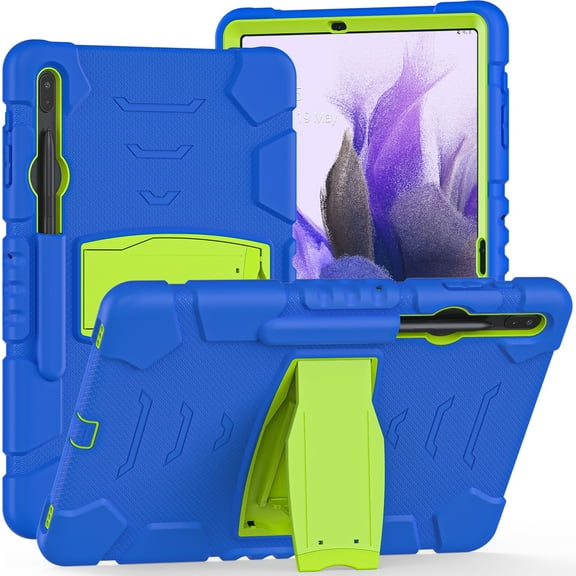 Dteck Samsung Tab S7 FE / S7 Plus Case with S Pen Holder [SM-T730/T736B/T970/T975/T976/T978], Heavy Rugged Shockproof Kickstand Protective Cover,Blue Green