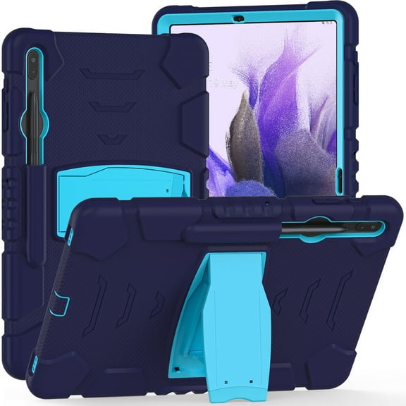 Dteck Samsung Tab S7 FE / S7 Plus Case with S Pen Holder [SM-T730/T736B/T970/T975/T976/T978], Heavy Rugged Shockproof Kickstand Protective Cover,Navy Blue