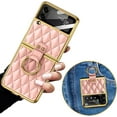 thumbnail image 1 of Dteck Samsung Z Flip 3 Case, Galaxy Z Flip 3 Case with Ring Stand, Premium Luxury PU Leather Fashion Cover With Camera Lens Protector Shockproof Protective Case for Samsung Galaxy Z Flip 3 - Pink, 1 of 6