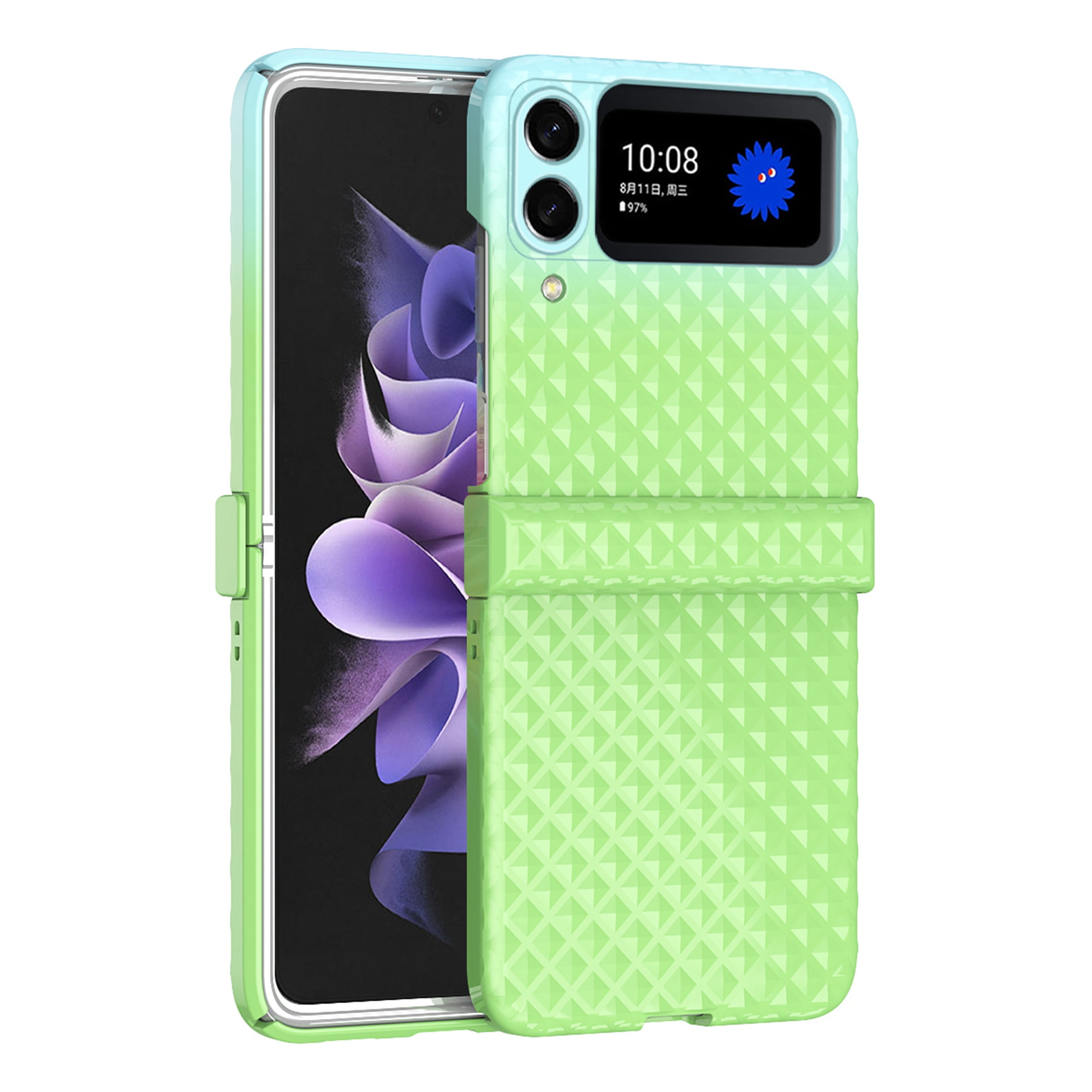 Dteck Samsung Z Flip 4 Case with Hinge Protection, Gradient Hard PC Shockproof Rugged Case for