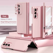 Dteck for Samsung Z Fold 5 Case with S Pen Holder & Front Screen Protector & Camera Lens Protector,Plating Hard PC Hinge Protection Folding Cover Case for Samsung Galaxy Z Fold 5 5G 7.6" ,Pink