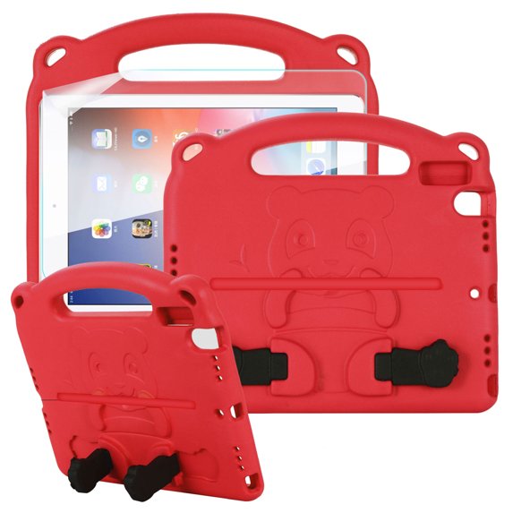 Dteck with Screen Protector Case for Apple iPad 9th Generation 10.2" (2021),Shockproof Kids Safe Light Weight Handle Kickstand iPad 8th/7th Gen 10.2" Case EVA Foam Protective Cover,Red