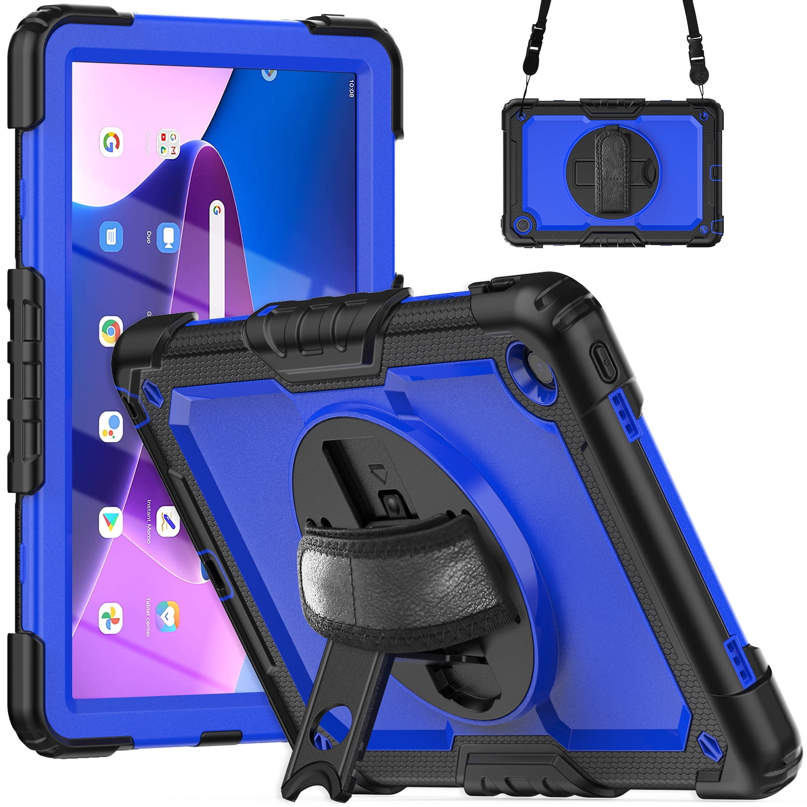 Lenovo Tab M10 Plus 3rd Gen 10.6 Case, Dteck Heavy Duty Drop-Proof  Protection Rugged Case with 360° Rotating Stand Strap Pen Holder for Lenovo  M10 Plus 10.6 TB-125F/128F,Deep Blue 