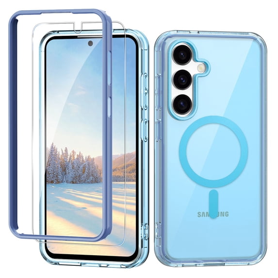 Dteck with Screen Protector Case for Samsung Galaxy S25,Compatible with Mag-Safe Slim TPU+PC Full-Body Stylish Shockproof Protective Transparent Cover,Blue