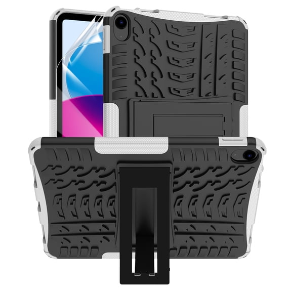 Dteck Screen Protector Case for iPad 10th Generation 10.9-inch,iPad 11-inch (A16) 2025 Shockproof Rugged Rubber Case 2-Layer Protection Armor Kickstand Cover,White