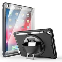 Dteck Screen Protector Case for iPad 5th Gen (2017)/6th Gen (2018)/iPad Air 1st/Air 2/iPad Pro 9.7" Shockproof Three-Layer Heavy Duty Protector Rubber Hard Stand Hand Strap Cover 9.7-inch,Black