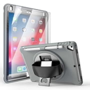 Dteck Screen Protector Case for iPad 5th Gen (2017)/6th Gen (2018)/iPad Air 1st/Air 2/iPad Pro 9.7" Shockproof Three-Layer Heavy Duty Protector Rubber Hard Stand Hand Strap Cover 9.7-inch,Gray