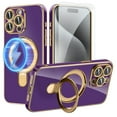 thumbnail image 1 of Dteck Screen Protector Case for iPhone 15 Pro Max,Magnetic Plating TPU Case Lens Camera Protector Mag-Safe Invisible Stand Shockproof Back Cover,Darkpurple, 1 of 9