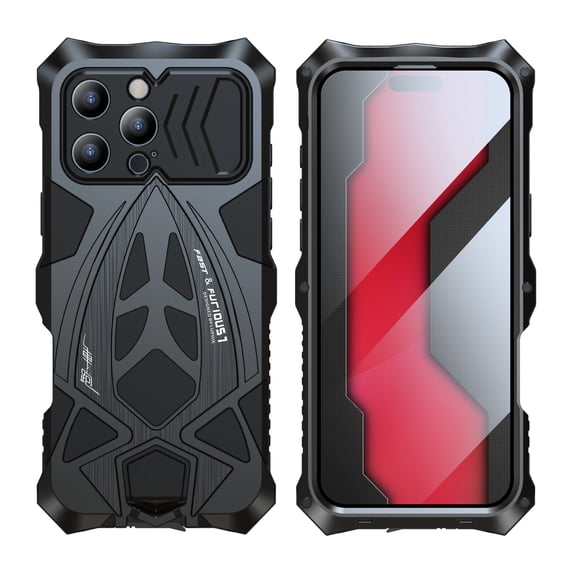 Dteck with Screen Protector Case for iPhone 16 Pro Max,Military-Grade Protection Metal Frame Bumper Case Full Body Protection Cover for iPhone 16 Pro Max,Black