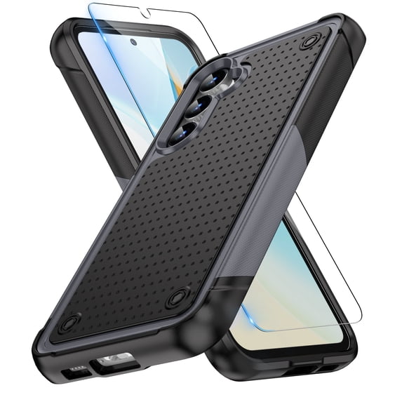 Dteck Screen Protector for Samsung Galaxy S23 FE,Shockproof Heavy Duty Dual Layer Protective Hard PC Textured Back & Soft Bumper Cell Phone Cover,Gray