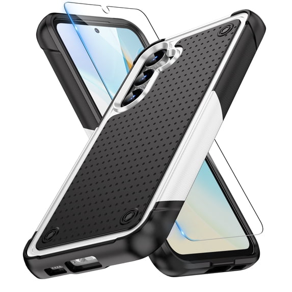 Dteck Screen Protector for Samsung Galaxy S24 Plus,Shockproof Heavy Duty Dual Layer Protective Hard PC Textured Back & Soft Bumper Cell Phone Cover,White