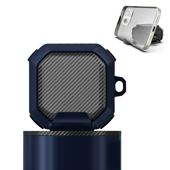 Dteck Secure Lock Carbon Fiber Case for Samsung Galaxy Buds FE (2023) / Buds 2 Pro / Buds Pro / Buds 2 / Buds Live, Galaxy Buds Accessories with Keychain That Doubles as Phone Stand,Darkblue