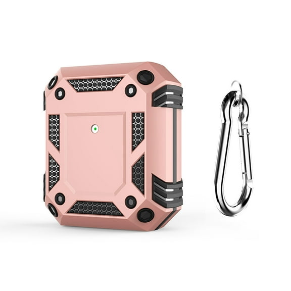 Dteck Shockproof Case for AirPods 2 & 1, Compatible Wireless Charging, Hybrid Rugged Full Body Hard Shell Case with Metal Keychain, Front LED Visible, Rosegold