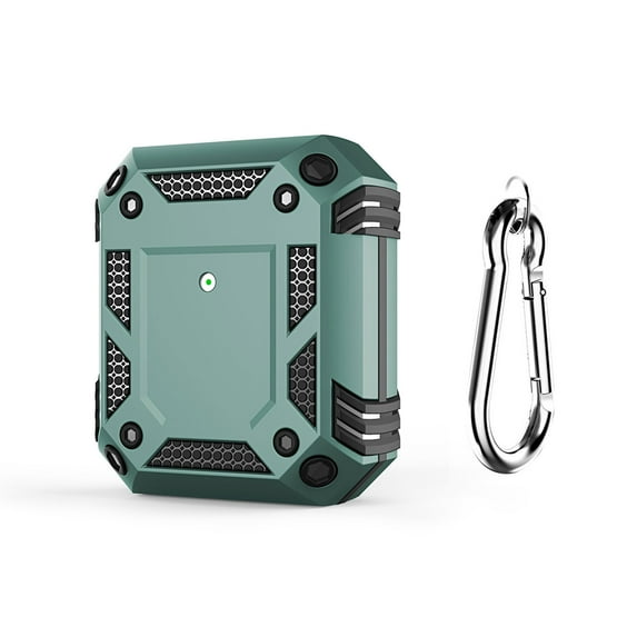 Dteck Shockproof Case for AirPods 2 & 1, Compatible Wireless Charging, Hybrid Rugged Full Body Hard Shell Case with Metal Keychain, Front LED Visible, Green