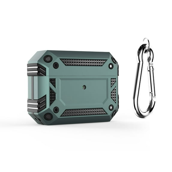 Dteck Shockproof Case for AirPods Pro, Compatible Wireless Charging, Hybrid Rugged Full Body Hard Shell Case with Metal Keychain, Front LED Visible, Green