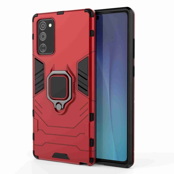 Dteck Shockproof Case For Galaxy Note 20, Rotating Ring Armor Dual Layer Ring Kickstand Shockproof Drop Protection Compatible Magnetic Car Mount case Holder, red