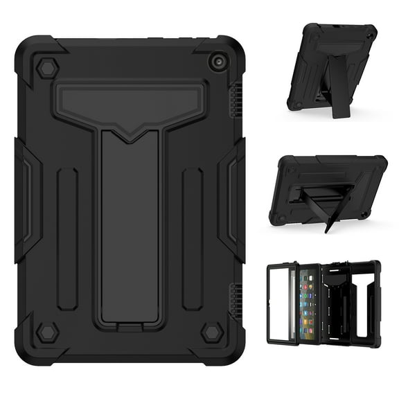 Dteck Shockproof Case For Kindle Fire HD 8 / HD8 Plus (10th Generation, 2020), Heavy Duty Rugged Hybrid Case High Impact Kickstand Protective Cover (no built-in screen protector), Black