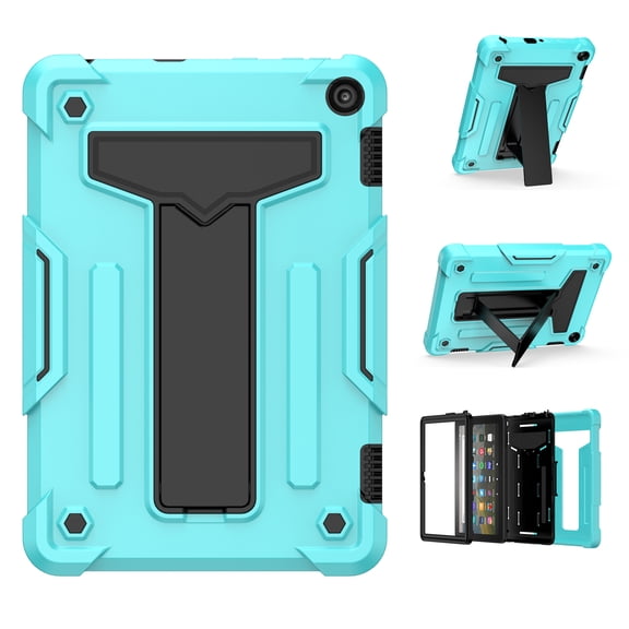 Dteck Shockproof Case For Kindle Fire HD 8 / HD8 Plus (10th Generation, 2020), Heavy Duty Rugged Hybrid Case High Impact Kickstand Protective Cover (no built-in screen protector), Mint + Black