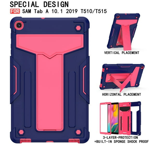 Dteck Shockproof Case For Samsung Galaxy Tab A 10.1 2019 Model SM-T510 T515, Heavy Duty Rugged Hybrid Case High Impact Full Body Kickstand Protective Cover (no built-in screen protector), Navy + Rose