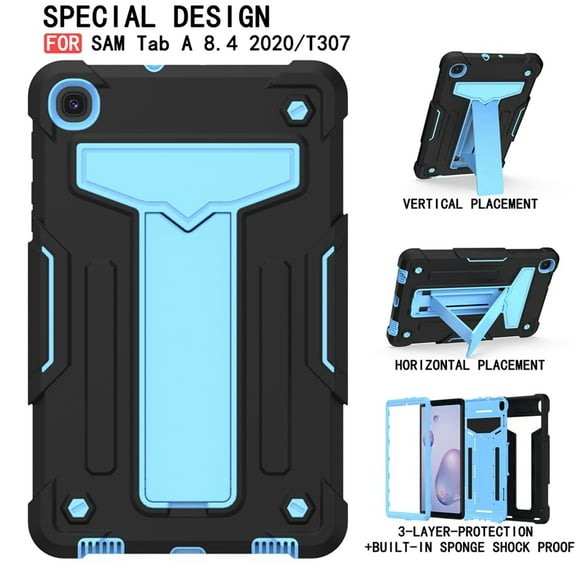 Dteck Shockproof Case For Samsung Galaxy Tab A 8.4 inch 2020 Model SM-T307, Heavy Duty Rugged Hybrid Case High Impact Full Body Kickstand Protective Cover (no built-in screen protector), Black + Blue
