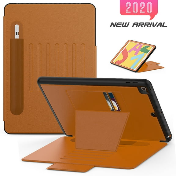 Dteck Shockproof Case For iPad 8th Generation 10.2-inch 2020, Luxury Leahter Rubber Hard iPad 7th Gen 10.2" 2019 Case Kickstand Automatic wake/sleep Card Holder Protective Cover,Khaki