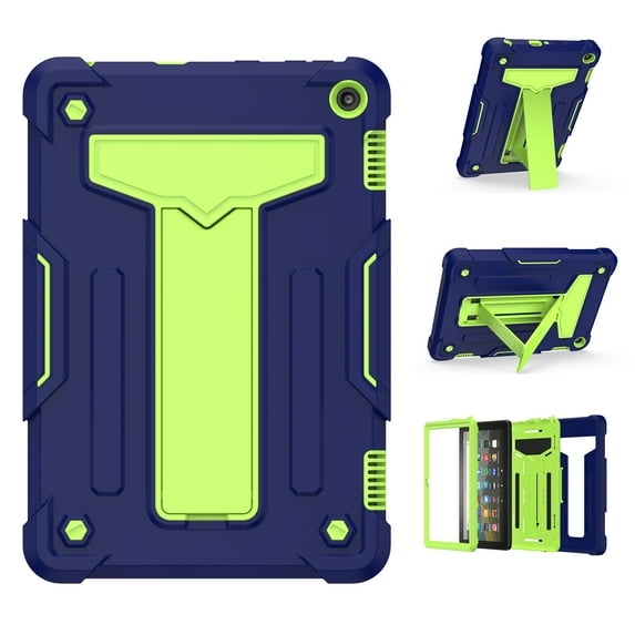 Dteck Shockproof Case For Kindle Fire HD 8 / HD8 Plus (10th Generation, 2020), Heavy Duty Rugged Hybrid Case High Impact Kickstand Protective Cover (no built-in screen protector), Navy + Green