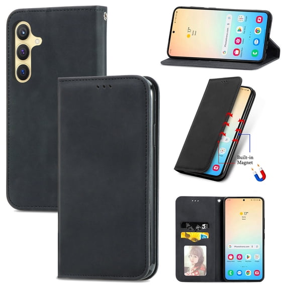 Dteck Shockproof Case for Samsung Galaxy S24 Plus, Magnetic PU Leather Flip Back Cover Foldable Cover Card Holder Slot Stand for Galaxy S24 Plus 5G,Black