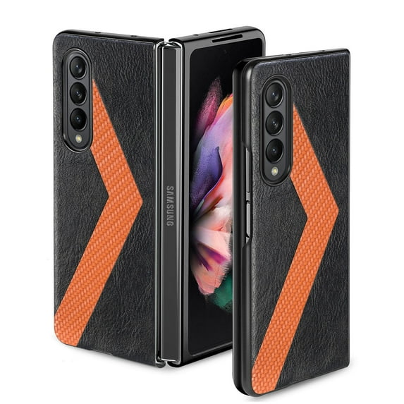 Dteck Shockproof Case for Samsung Galaxy Z Fold 4 7.6" 2022 Release, Leather Texture Surface Anti-drop Anti-fngerprint Support Wireless Charging Slim & Light Luxury Fashion Case, Black