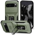 thumbnail image 1 of Dteck Shockproof Case for Google Pixel 9 Pro / 9, with Slide Lens Cover Military Grade Ring Stand Protection Anti-Slip Phone Case, Darkgreen, 1 of 8