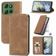 thumbnail image 1 of Dteck Shockproof Case for Motorola Edge (2025), Magnetic PU Leather Flip Back Cover Foldable Cover Card Holder Slot Stand Back Cover, Brown, 1 of 5